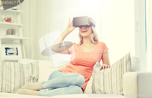 Image of woman in virtual reality headset or 3d glasses