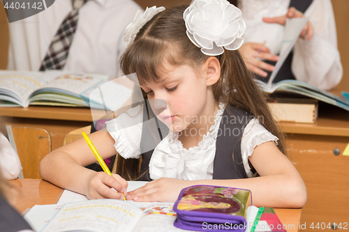 Image of First-grader in class at school