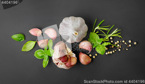 Image of composition of garlic and spices