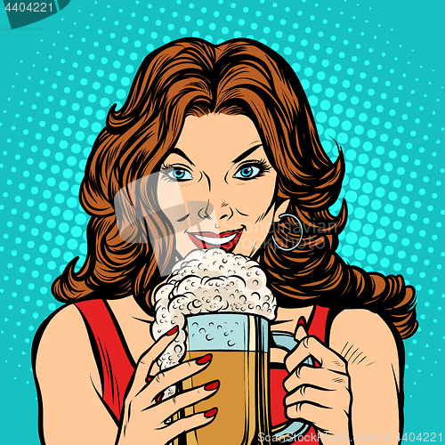 Image of Beautiful woman with a mug of beer