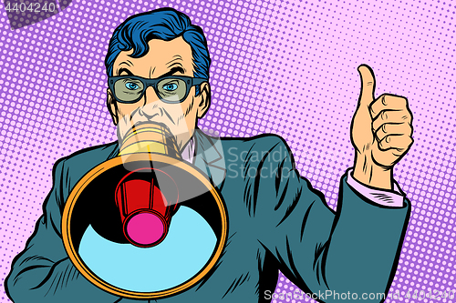 Image of a man with a megaphone