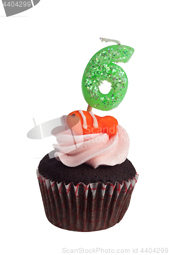 Image of Mini cupcake with birthday candle for six year old