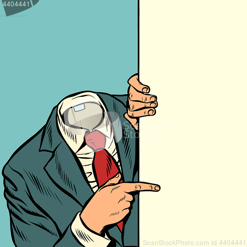 Image of businessman pointing at copy space background