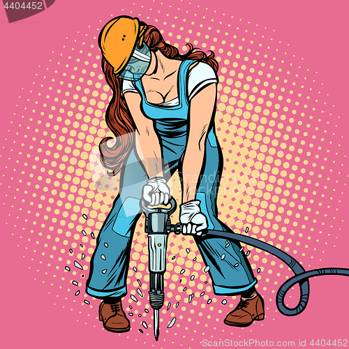 Image of woman road worker jackhammer