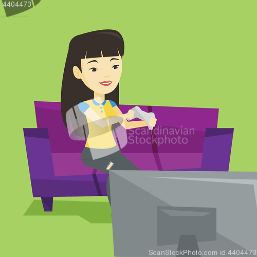 Image of Woman playing video game vector illustration.