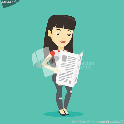 Image of Woman reading newspaper vector illustration.