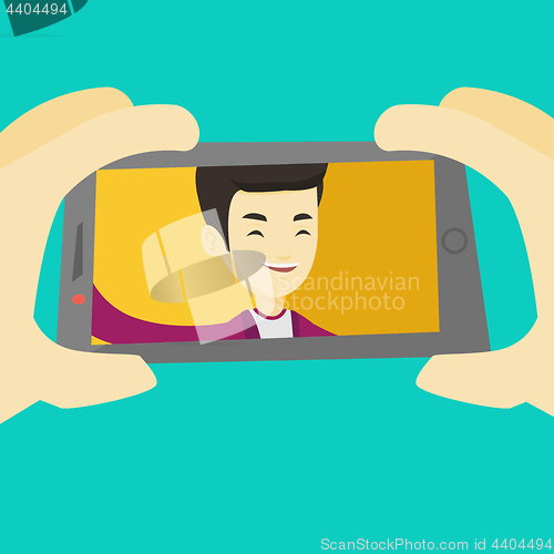 Image of Young man making selfie vector illustration.