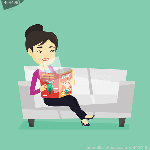 Image of Woman reading magazine on sofa vector illustration