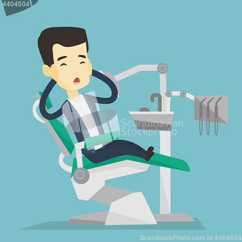 Image of Scared patient in dental chair vector illustration