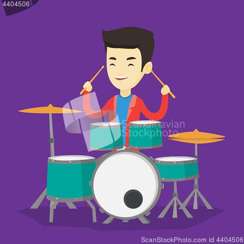 Image of Man playing on drum kit vector illustration.