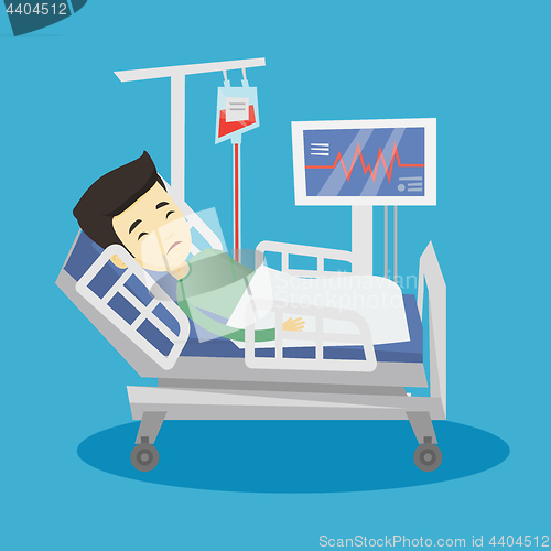 Image of Man lying in hospital bed vector illustration.