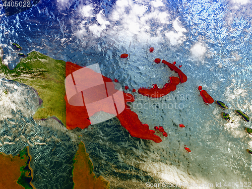 Image of Papua New Guinea on illustrated globe