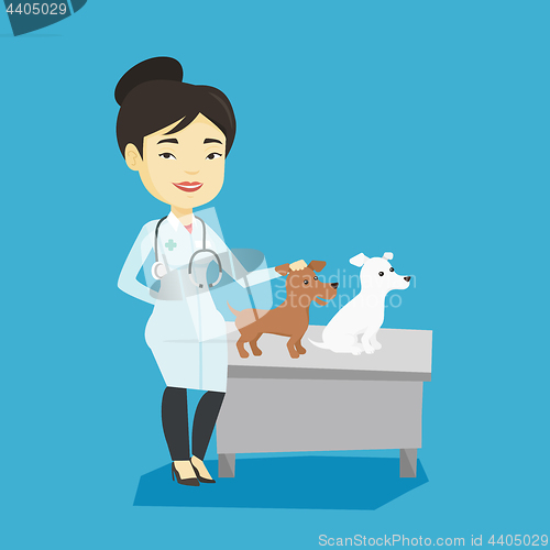 Image of Veterinarian examining dogs vector illustration.