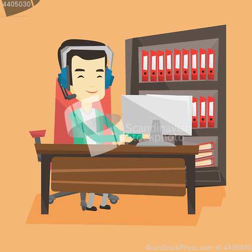 Image of Man playing computer game vector illustration.