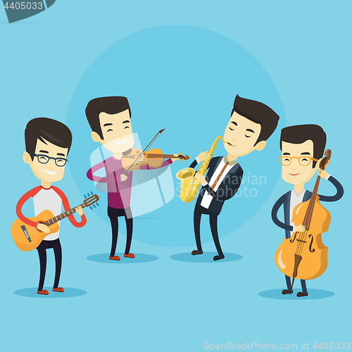 Image of Band of musicians playing on musical instruments.