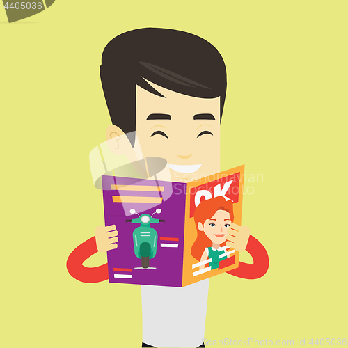 Image of Man reading magazine vector illustration.