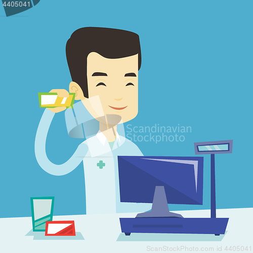 Image of Pharmacist showing some medicine.