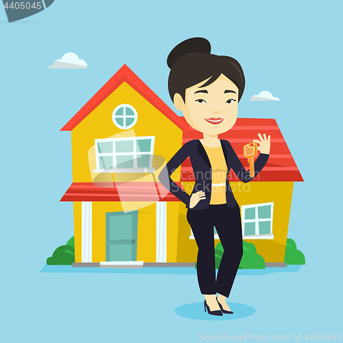 Image of Real estate agent with key vector illustration.