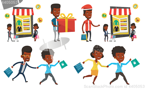 Image of Vector set of shopping people characters.