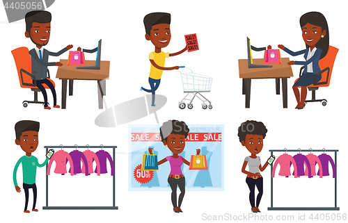 Image of Vector set of shopping people characters.