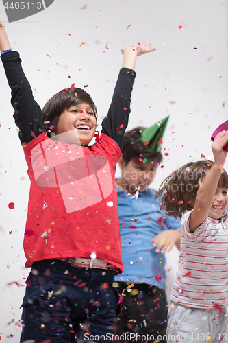 Image of kids  blowing confetti