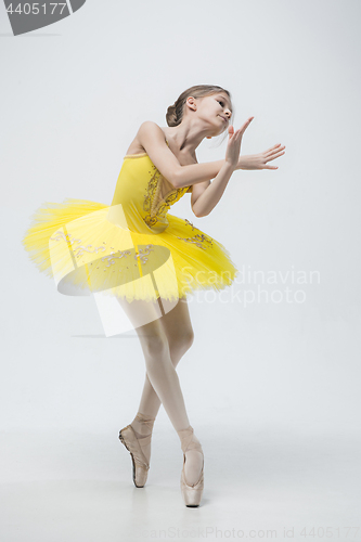 Image of Young classical dancer on white background.