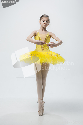 Image of Young classical dancer on white background.