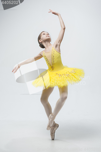 Image of Young classical dancer on white background.