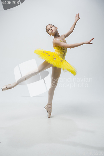 Image of Young classical dancer on white background.