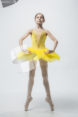 Image of Young classical dancer on white background.