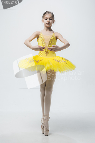 Image of Young classical dancer on white background.