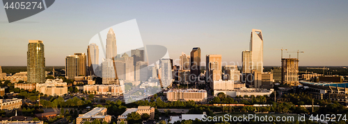 Image of Aerial View Long Panoramic Shot of Charlotte North Carolina Down