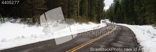 Image of Long Panoramic Composition Open Road Two Lane Highway Winter Sea