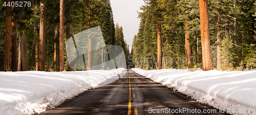 Image of Long Panoramic Composition Open Road Two Lane Highway Winter Sea