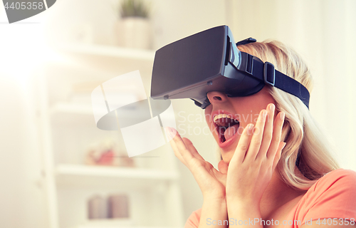 Image of woman in virtual reality headset or 3d glasses