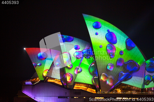 Image of Rain drops image illuminates Sydney Opera House