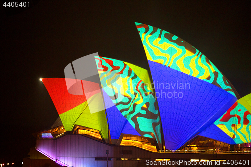 Image of Sydney Opera Hosue in vibrant colour and patterns Viviid Sydney
