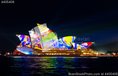 Image of Sydney Opera House with abstract colours during Vivid Sydney