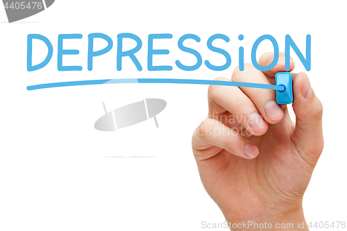 Image of Depression Handwritten With Blue Marker