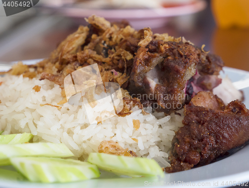Image of Thai food, grilled chicken with rice