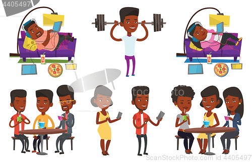 Image of Vector set of people during leisure activity.