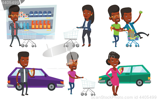 Image of Vector set of shopping people characters.