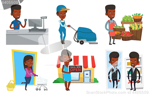 Image of Vector set of shopping people characters.