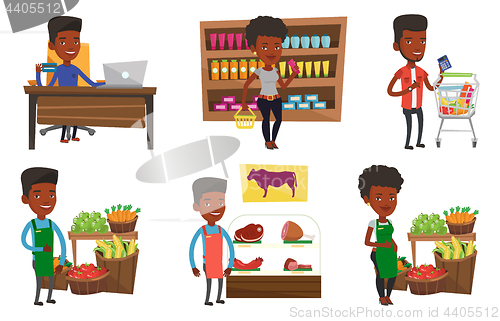 Image of Vector set of shopping people characters.