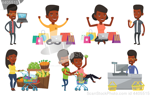 Image of Vector set of shopping people characters.