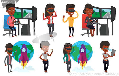 Image of Vector set of people using modern technologies.