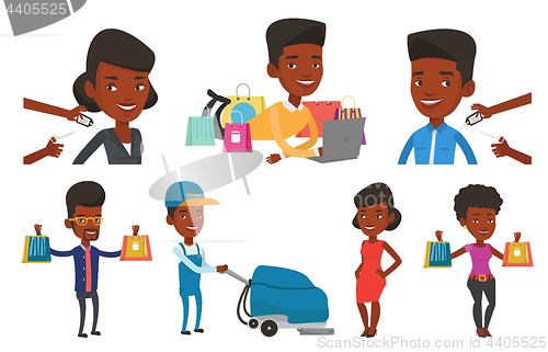 Image of Vector set of shopping people characters.