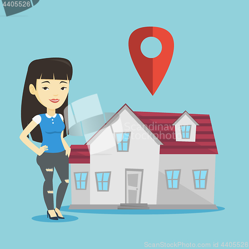 Image of Realtor on background of house with map pointer.