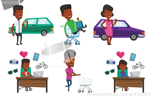 Image of Vector set of shopping people characters.