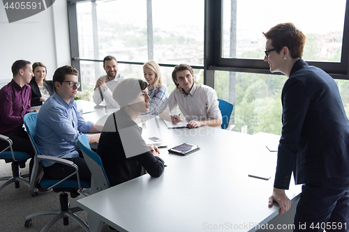 Image of Group of young people meeting in startup office